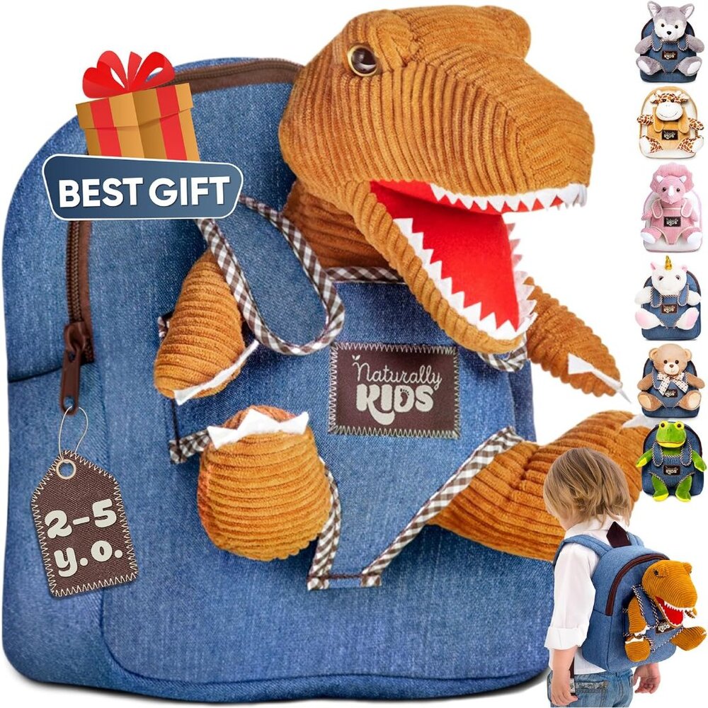 Naturally KIDS Toddler Backpack w/ Stuffed Dinosaur Toy